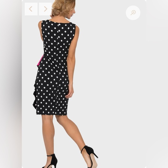 EUC Joseph Ribkoff Black-Vanilla-Neon Pink Polka-Dot Dress Style 191828 Size 8 - Picture 4 of 15